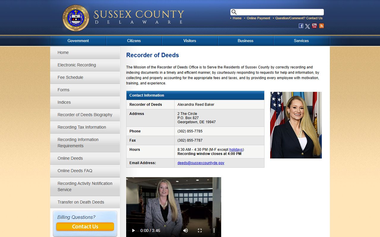 Sussex County Recorder of Deeds official page with links to recording services and online access